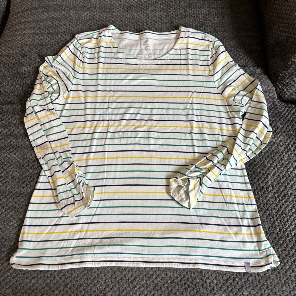 Talbots Size XLP Navy Stripe 3/4 Sleeve Cotton‎ Blend Tee Women's Causal Soft